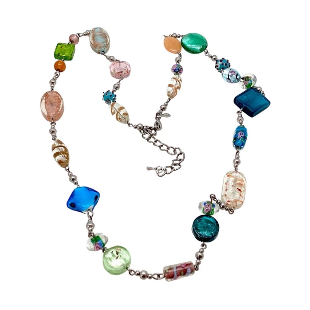 Vintage Premier Designs Multicolor Murano Style Glass Beaded Necklace Artsy Boho